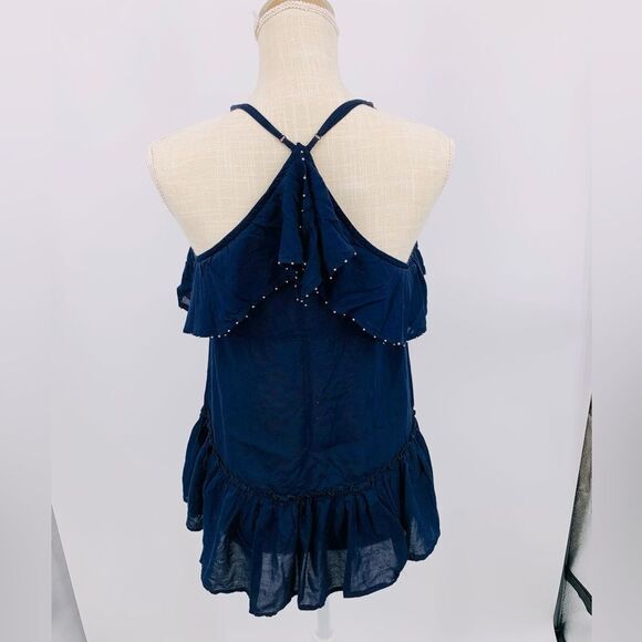 Free People navy ruffle cami top with cross back S - Picture 6 of 7